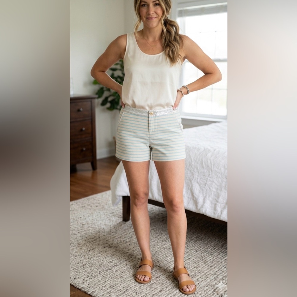 Lilly Pulitzer Cream and Light Blue Striped Shorts